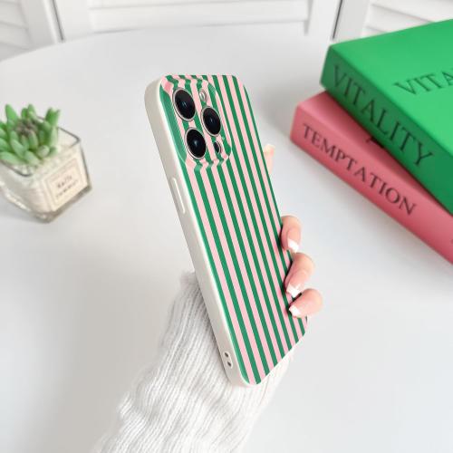 Lovmooful for iPhone 15 Pro Max Case Cute Color Striped Design-Green&Pink | Compatible for iPhone 15 Pro Max Case,Aesthetics,for Girls Women,Soft TPU,Shockproof,More Protective,Girly