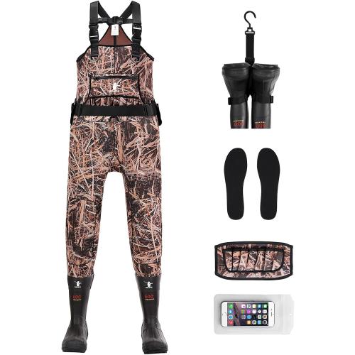 GearOZ Duck Hunting Waders for Men Size 11, 5mm Neoprene Waterproof Chest Insulated Camo Wader Fishing Waterfowl Hunter