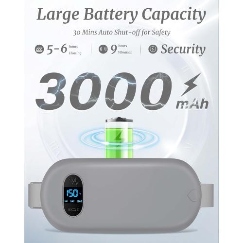 Portable Heating Pad for Cramps, Upgrade Cordless Electric Period Fast Heating Pad for Back Pain Relief Menstrual Belt 6 Heat 6 Massage Modes Gifts for Women Girls Her Girlfriend Grey