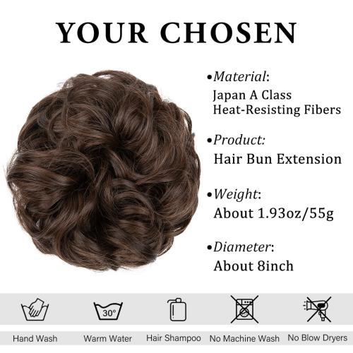 CJL HAIR Large Messy Bun Hair Piece Wavy Curly Scrunchies Synthetic Chignon Ponytail Hair Extensions Thick Updo Hairpieces for Women Ginger Brown