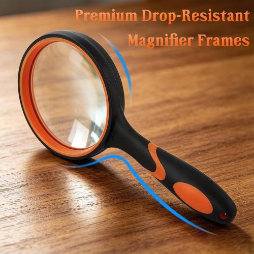Ykimok Magnifying Glass, 10X 75mm Organic Glass Lens Handheld Magnifier with Silicone Handle for Reading and Inspection