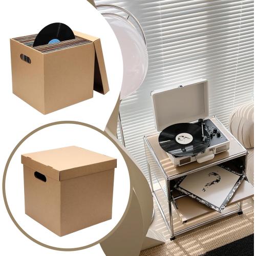 10 Pcs Cardboard Vinyl Record Storage Box Vinyl ​Record Crate | Stackable Moving Box with Handles and Lids, Sturdy Cardboard Crate for Storing Vinyl Album Document File Folder Organizer