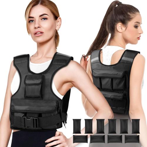 Black Adjustable Weighted Vest for Women, Customizable 0-18 lbs Strength Training Vest with 10 Removable Sandbag, Breathable Design, Reflective Safety Strips for Running, Hiking, and Fitness