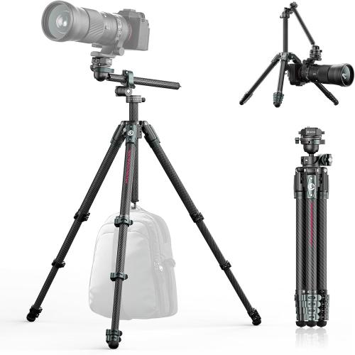 ULANZI JJ05 GlideGo Carbon Fiber Photo Tripod, Dual 360° Pan Head, 72.4 inch Max Height, 11 lb Load, UKA Quick Release, Professional Portable Lightweight Travel Tripod with Bag