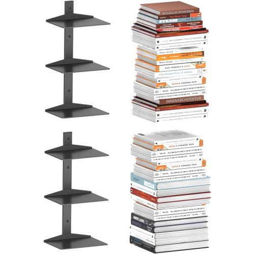 Invisible Floating Bookshelf for Wall Mounted, 2 Pack Black Spine Book Tower, 6 Tier Vertical Book Organizers, Heavy Duty Floating Book Shelves – No Assembly Required, for Office, Bedroom, Kids Room