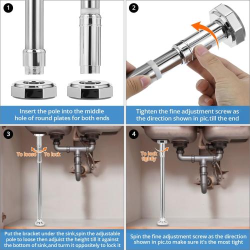 QWORK Undermount Sink Brackets, 2 Pack Adjustable Stainless Steel Undermount Sink Support Legs (19.7-31.5), for Kitchen Sink