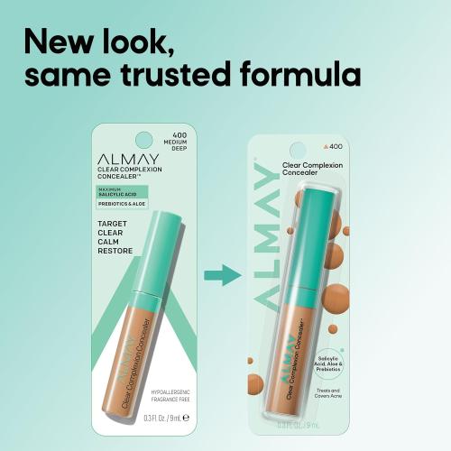 Almay Clear Complexion Concealer, 400, 0.3 fl oz | Full-coverage concealer treats acne and visibly evens skin tone over time. Instantly conceals breakouts. For acne-prone skin.