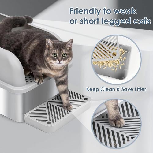 8 Deep Stainless Steel Cat Litter Tray with Lid Extra Large Litter Box for Big Cats XL Metal Litter Box Pan with High Wall Sides Enclosure, Non-Sticky, Anti-Leakage, Easy Cleaning