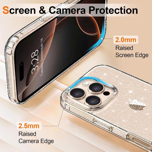 Hython for iPhone 16 Pro Case Glitter, Clear Glitter Sparkly Shiny Bling Sparkle Cute Cover, Anti-Scratch Soft TPU Thin Slim Fit Shockproof Protective Phone Cases for Women Girls, Clear Glitter