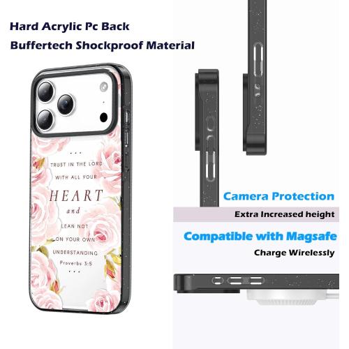 Compatible for iPhone 17 Pro Max Case,Bible Verse Pink Floral Flowers Rose Inspirational Scripture Quotes Proverbs 3:5 Protective Clear Case for Girls Women Compatible with iPhone 17 Pro Max