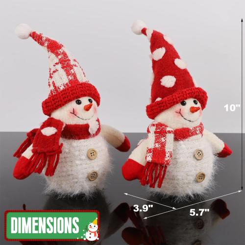 Juegoal 2 Pack Christmas Table Decorations, 10 Inch Lighted Snowmen Figurines, Light Up Snowman Holiday Present, Battery Operated Xmas Gifts Tabletop Ornaments Dinner Party Supplies, Red Brim