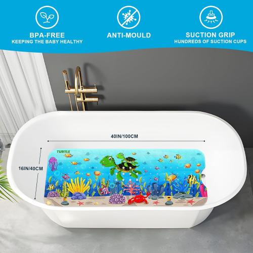 XIYUNTE Baby Bath Mat for Tub Non Slip Kids Bath Mat - 40''x16'' Extra Long Cartoon Bathtub Mat Non Slip Kids Shower Mat Eco-Friendly Toddler Bath Mats with Suction Cups, Machine Washable, Sea Turtle