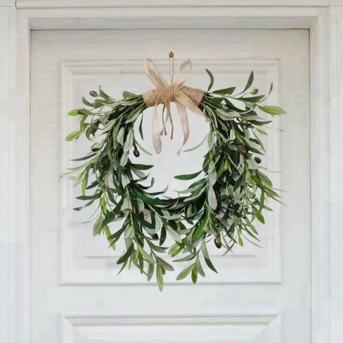 Olive Wreath, Artificial Olive Floral Teardrop Faux Green Olive Garland Fake Olive Easter Holiday with Bow Realistic Olive Home Wedding Arch Party Home Wall Garden Decorations (B)