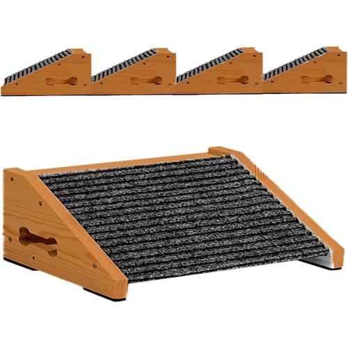 Extra Wide Dog Ramps for Stairs, Wooden Pet Ramp Stairs for Small Medium Dogs, Non-Slip Dog Pet Steps for Any Staircase, Stair Ramp for Injured Dogs with Anti-Slip Strip, 4 Pack
