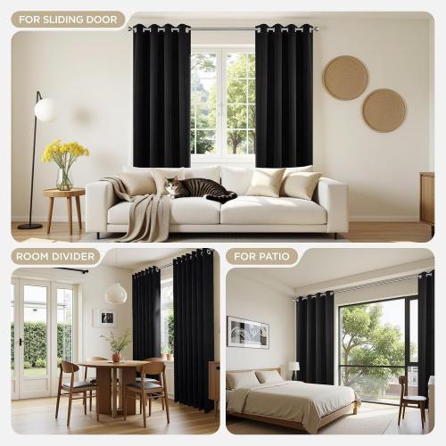 Joydeco Blackout Curtains for Bedroom 95 Inch, Black Curtains with Grommets, Noise Reducing Energy Saving Wrinkle-Free Thermal Insulated & Room Darkening Drapes for Living Room, 2 Panels