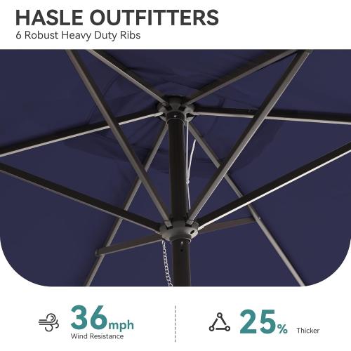 Rectangular Patio Umbrella, 6.5 x 10 ft Rectangle Table Umbrellas w/Heavy Duty Ribs, Effortless Crank and Push Button Tilt, Wind Resistant Sun Umbrella for Outdoor Patio, Navy Blue ‼️used‼️
