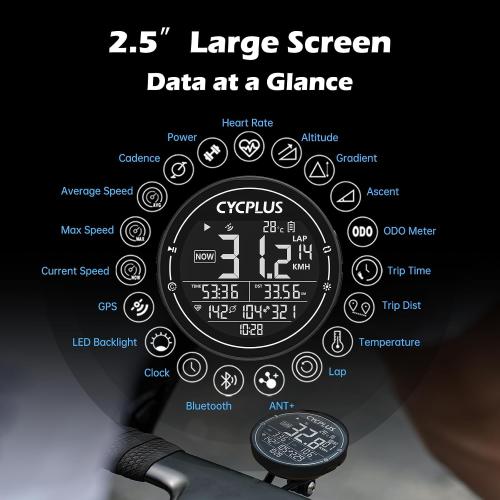 CYCPLUS GPS Bike Computer, Wireless Cycling Computer, ANT  Bluetooth Bicycle Speedometer Odometer IPX6 Waterproof, Rechargeable with 2.5″ Screen for Bikers Outdoor Cycling (New Upgraded)