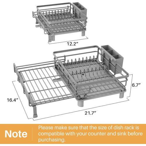 SNTD Dish Drying Rack - Extendable Dish Rack, Large Sink Drying Dish Drainer for Kitchen Counter, Stainless Steel Dish Strainer with Utensil Holder (Grey)