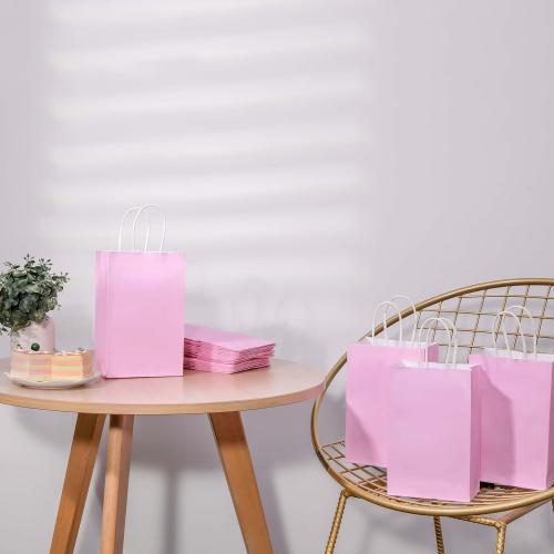 SUNCOLOR 24-Pack Pink Gift Bags with Handles – 8 Goodie Bags for Party Favor Bags, Baby Showers, Birthdays & Special Occasions (Pink)