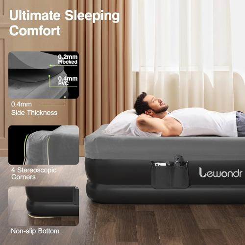 Grey 18 Twin Air Mattress with Built in Pump,18 Deluxe Blow Up Mattress, Adjustable Self Inflating Air Mattress, 2Min Fast Inflatable Mattress for Camping, Home, Guests, Travel(550 lb MAX), Gray