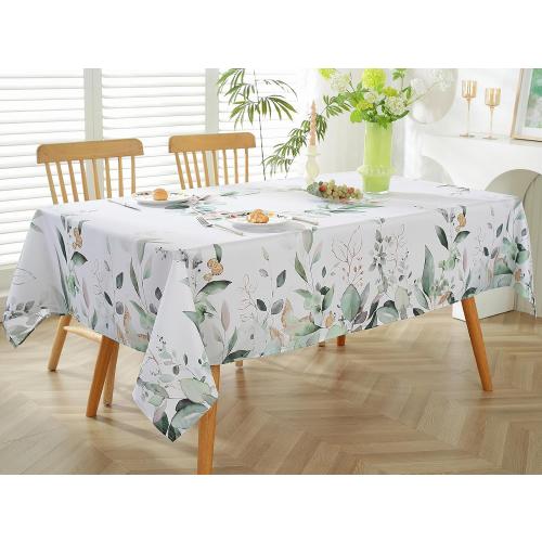 SASTYBALE Spring Summer Tablecloth Rectangle 52 x 70 Inch Eucalyptus Leaves Watercolor Floral Print Table Cloth, Wrinkle Free Washable Fabric Table Cover for Dining/Party/Indoor/Outdoor, Green