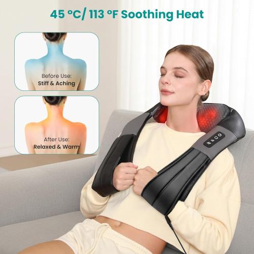Nekteck Shiatsu Neck Massager with Heat for Pain Relief Deep Tissue, 2026 Upgraded Back Shoulder Kneading Massage Pillow, Body Relaxation Tool Gifts for Him Her (with Storage Bag, NOT Cordless)