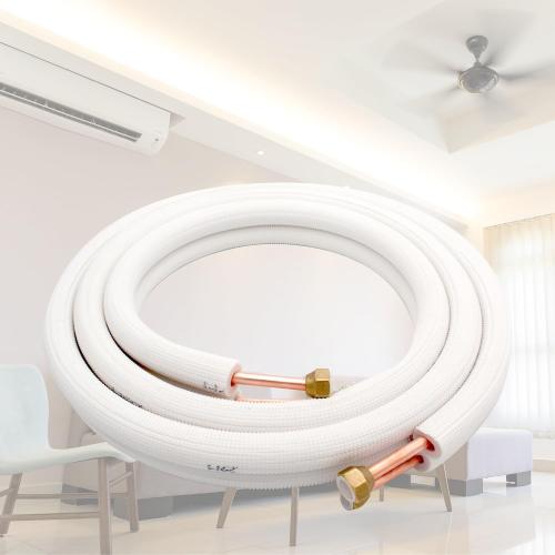 TAUROX 10FT Mini Split Line Set 1/4 & 1/2 O.D Copper Pipes Tubing and 3/8 White Thickened PE Insulation Coil, for Mini Split Air Conditioning or Heating Pump Equipment and HVAC with Flared Nuts.