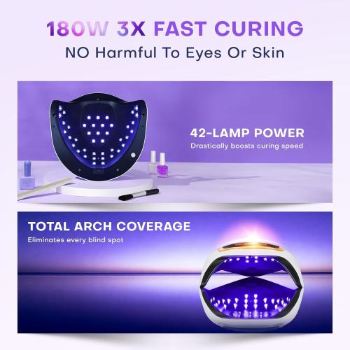 UV LED Nail Lamp, Gugusure Upgrade 180W Nail Dryer for Gel Polish with LCD Display, Auto Sensor and 4 Timer Settings, Professional Curing Lamp Light with 42 Beads for Salon and Home