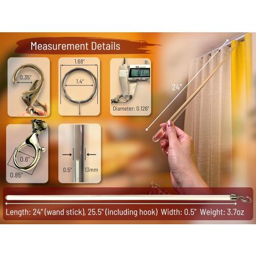 24 inch (4 Pack) Steel Cap Round Base Acrylic Curtain Pull Wand - Clear Curtain Wand - Invisible Drapery Wand - Drapery Pull Rod (24 Inch)