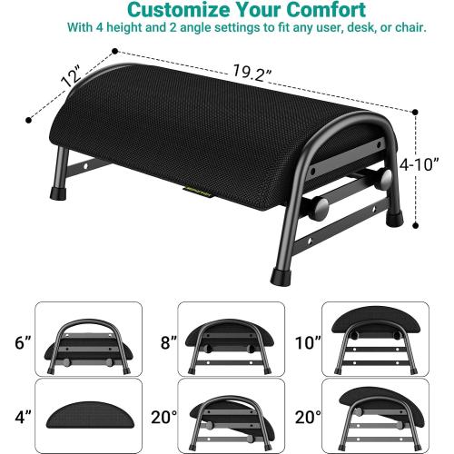 YEASHEIN Adjustable Foot Rest for Under Desk at Work, Ergonomic Under Desk Footrest with 6 Positions, Foot Stools for Under Office Desk Chair, Leg Rest for Home, Car, Computer, Gaming Accessories