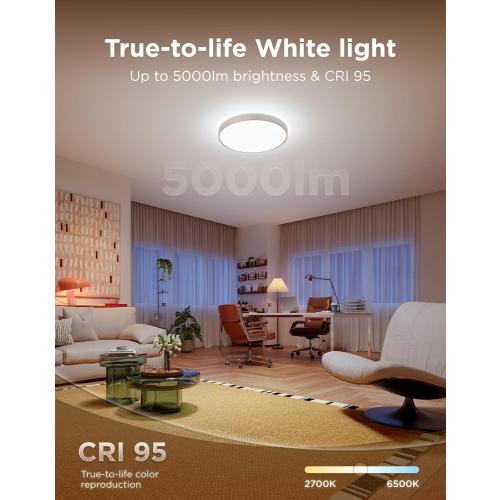 Govee Ceiling Light Ultra 21 Inch, 5000LM Smart Flush Mount Ceiling Light Fixture, Compatible with Matter & Alexa, RGBIC & Tunable White 2700K-6500K, DIY Ceiling Canvas for Living Room Bedroom