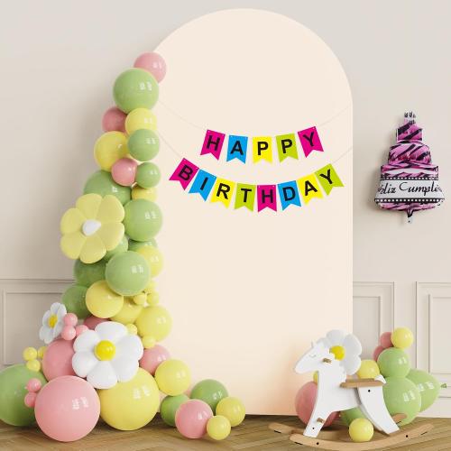 Putros Wedding Arch Cover 7.2FT Beige Spandex Fitted Round Top Chiara Backdrop Stand Covers for Birthday Party Decoration