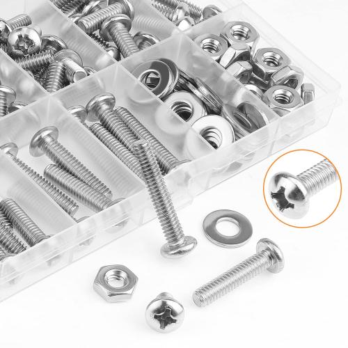 HELIFOUNER 102 Pieces #12-24 Phillips Pan Head Machine Screws Nuts Washers Assortment Kit, Coarse Thread, Fully Machine Threaded, 304 Stainless Steel