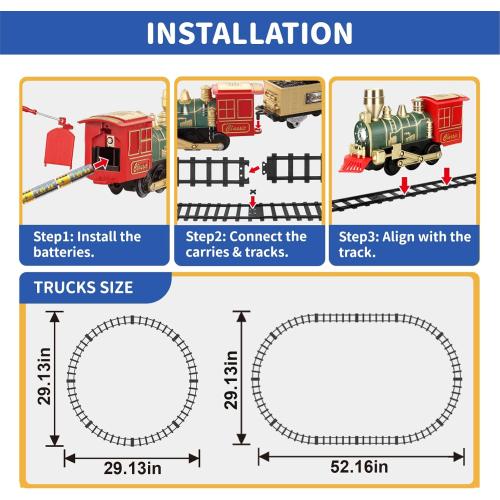JUQU Electric Train Set for Kids Ages 3-8 – Battery Operated Toy Train with Lights, Sounds, 3 Cars & 10 Tracks, Classic Christmas Tree Train Set for Under or Around Tree