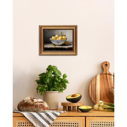 Gold Framed Wall Art Vintage Lemons Still Life Canvas Art Farmhouse Fruits Picture Wall Decor Antique Prints Rustic Kitchen Paintings Country Artwork for Bedroom Bathroom Living Room 8x10 Inch