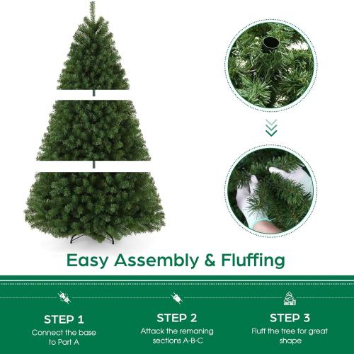 6ft Christmas Tree Green Premium Hinged Spruce Holiday Artificial Tree, Un-lit Automatic Open Easy Assembly & Party Decoration, Foldable Metal Stand