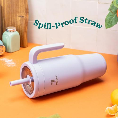 REDUCE Chiller Vacuum Insulated 40 oz Tumbler with Spill-Proof Silicone Straw - Sustainable Tritan Lid with Water Intake Markers - Soft Sit Base Travel Mug - Dishwasher Safe - Phantom