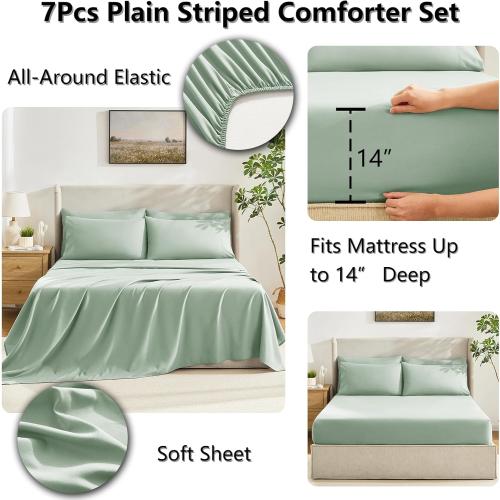 CozyLux King Size Comforter Set Sage Green, Green Comforter King Size, All Season Bedding Sets with Stitch Quilted Comforter
