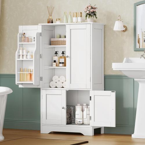 TEENFON 43'H Pantry Cabinet with 4 Doors, Kitchen Cabinet with 6 Door Shelves, Storage Cabinet-Kitchen Pantry for Living Room, Dining Room, Bathroom, White