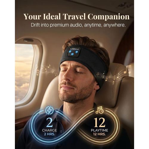 Lullaband Sleep Headphones, Bluetooth Headband Headphones with 12-Hour Battery, Soft Headband for Sleeping, Travel, Exercise, Yoga & Relaxation