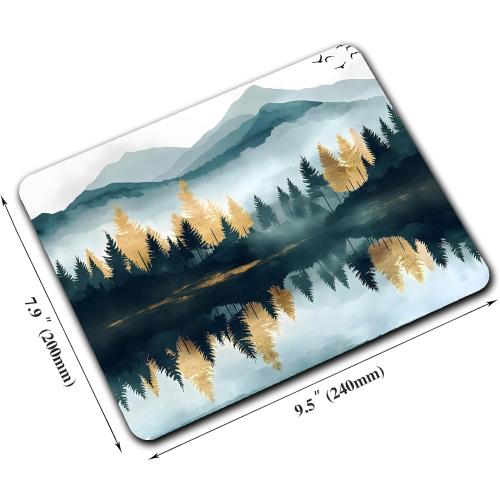 Aesthetics Misty Forest Mountain Mouse Pads for Desk, Portable Wireless Computer Mouse pad Small Design with Women, Non-Slip Rubber Base Laptop Mousepad 9.5 x 7.9 Smooth Surface for Office & Travel
