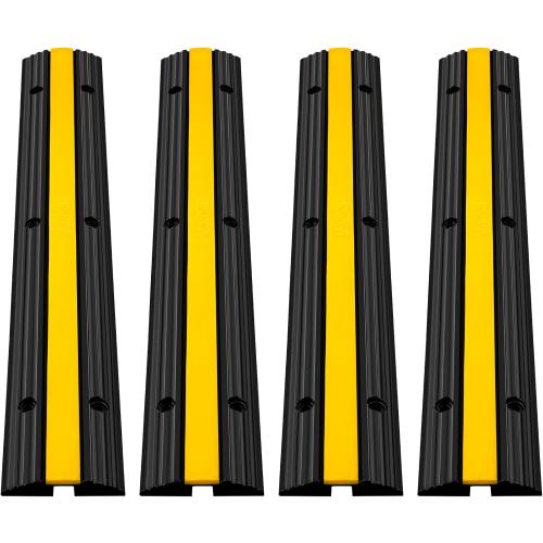 Happybuy 4 Pack of 1-Channel Rubber Cable Protector Ramps Heavy Duty 18000Lbs Load Capacity Cable Wire Cord Cover Ramp Speed Bump Driveway Hose Cable Ramp Protective Cover