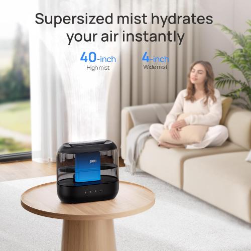 Dreo Humidifiers for Bedroom, 4L Top Fill for Large Room, 36H Runtime, 28 dB Quiet Supersized Cool Mist Air Humidifier for Baby Nursery, Plants, Indoor, Night Light, Easy to Clean & Fill, Black