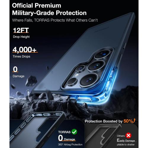 TORRAS Shockproof for Samsung Galaxy S25 Ultra Case, 12FT Military-Grade Protection, Slim Case for Samsung S25 Ultra Case, Matte Translucent Black, Thin, 6.9'' Guardian Series