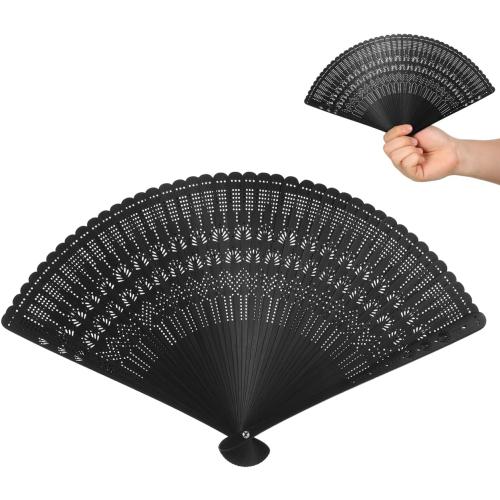SEWACC Silk Folding Fan Hand Held Wood Hand Fan Chinese Japanese Vintage with Tassels for Women Ladies Home Decoration Black