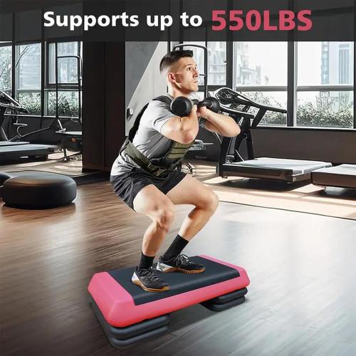 Grey and Red Adjustable Workout Aerobic Exercise Step Platform, Fitness & Exercise Step Platform with 2/4 Stackable Risers for Home Gym Cardio Training(Grey/Red)