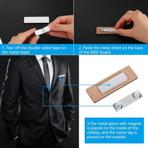 Magnetic 18 Sets Name Tags Printable Blank DIY Name Badge Magnets Adhesive Tag Holders Pins with Magnets for Jacket Lapel Shirts