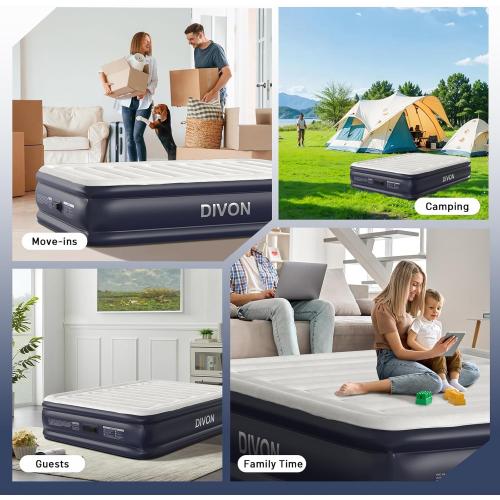 Beige and Navy Blue Air Mattress With Built In Pump, Raised Blow Up Mattress 2 Mins Self-Inflation/Deflation,Upgraded Thicker Inflatable Mattress，Air Bed with Storage Bag for Guests,Home，Camping，660 lbs Max