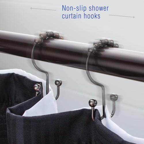 2lbDepot Shower Curtain Rings Hooks - Bronze Finish - Premium 18/8 Stainless Steel - Oil Rubbed Double Hooks with Easy Glide Rollers Rust Resistant - Six Finishes Available - Set of 12 for Shower Rod