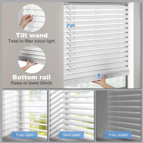 SMONTER 2 Slat Faux Wood Blinds with Crown Valance- Cordless Horizontal Blinds Room Darkening Blinds for Windows Bedroom, Bathroom, Living Room, Glass Door Interior Decor, 33 Wx 60 H